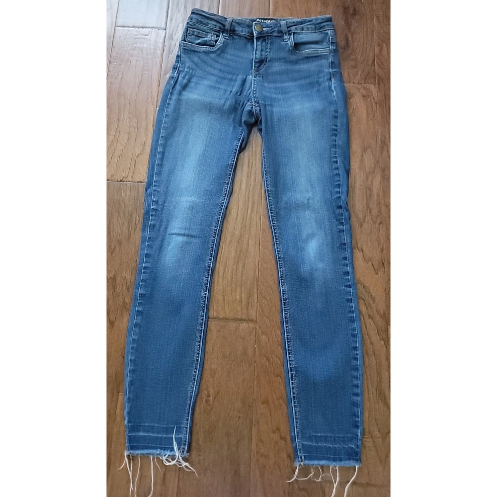 Prosperity Women's‎ Blue Distressed Low Rise Skinny Unhemmed Denim Size 28x29